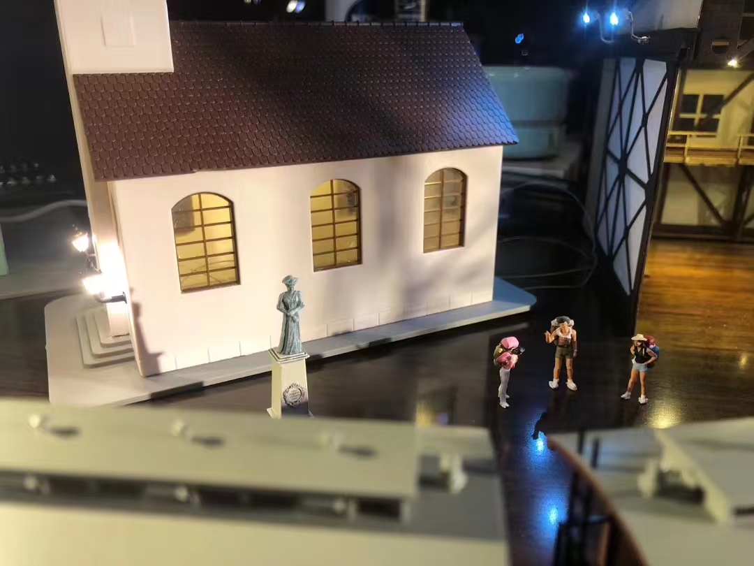Illuminated handmade station building model