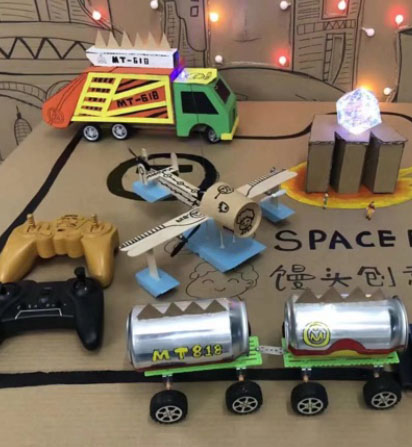 Handmade space lab vehicle and plane models